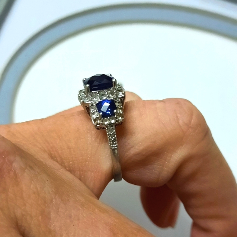 Vintage Ross-Simons Blue Sapphire Halo Ring In Sterling Silver. Size 7. - Picture 10 of 11